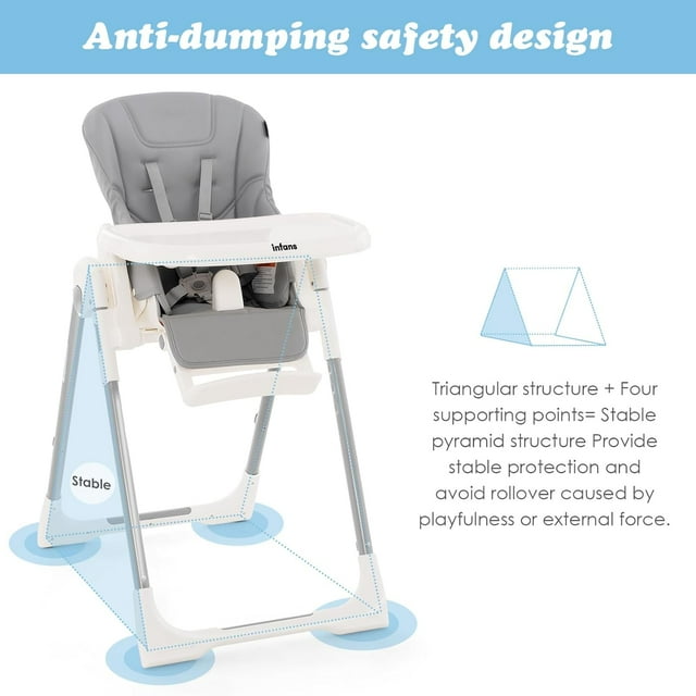 INFANS High Chair for Babies & Toddlers, Foldable Highchair with Multiple Adjustable Backrest Footrest Seat Height, Removable Tray, Detachable PU Leather Cushion, Built-in Rear Wheels