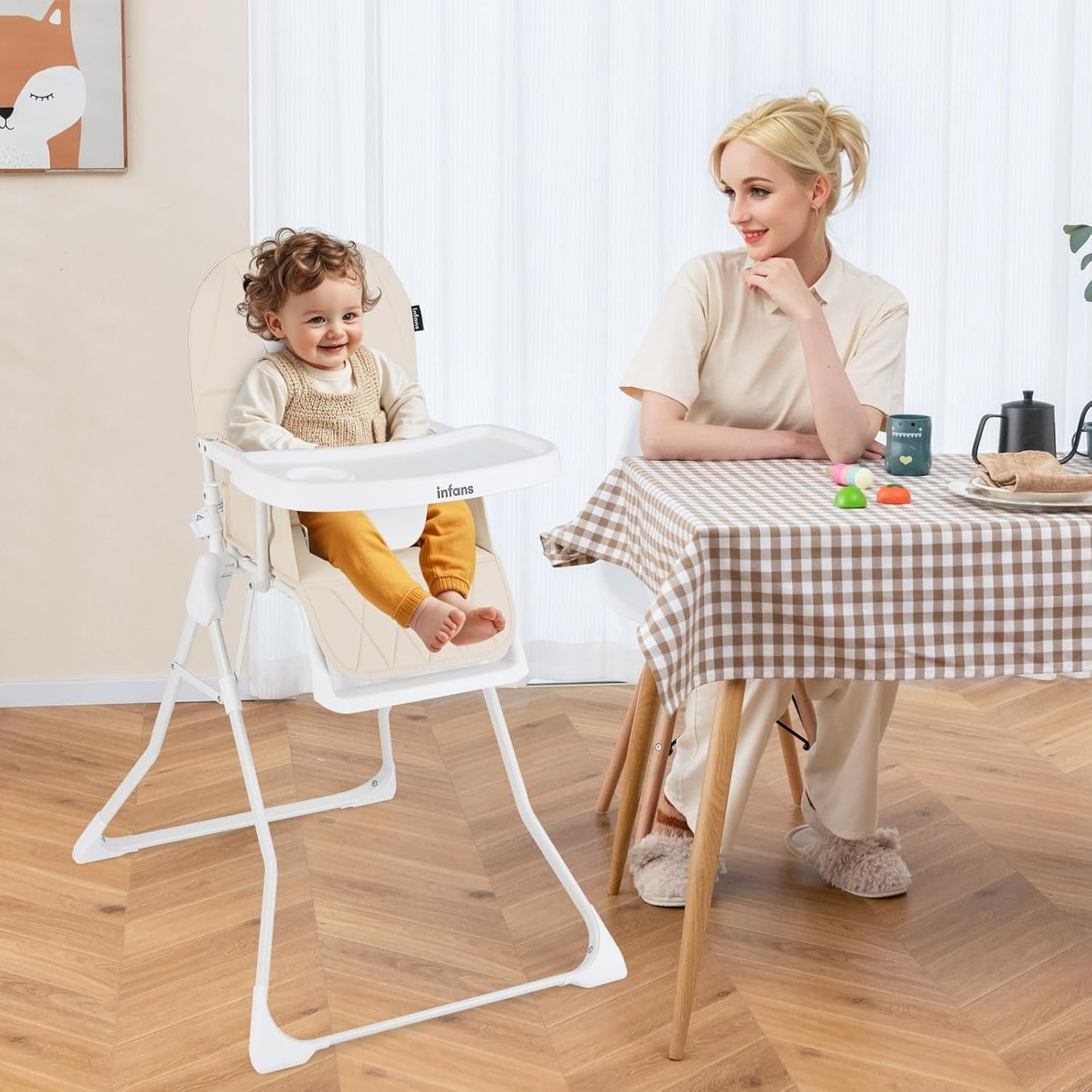 OLAKIDS Baby High Chair, Quick Folding Portable Highchair for Babies and Toddlers with Adjustable Footrest Removable Dishwasher Tray PU Seat, Compact Highchairs for Baby Age 6-36 Months