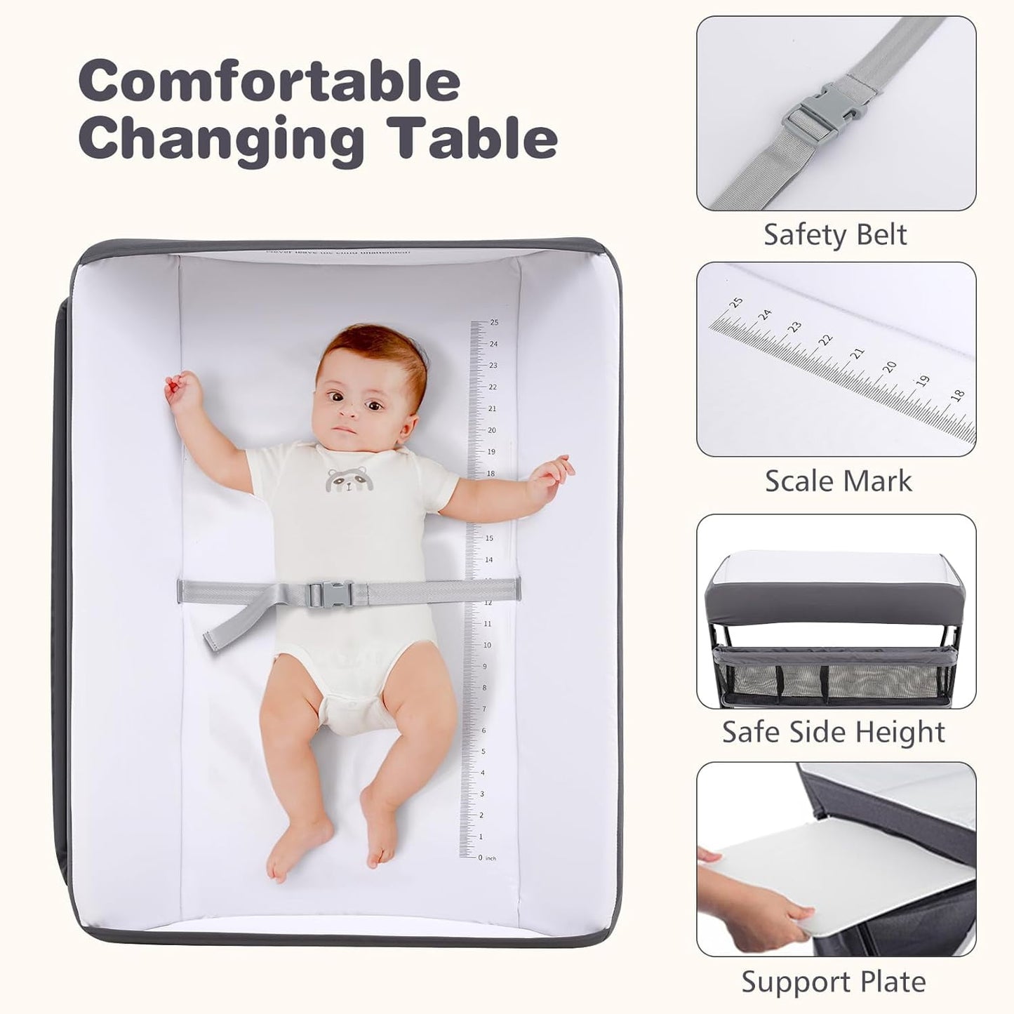 INFANS Baby Changing Table with Wheels, Portable Folding Diaper Station Nursery Organizer with Storage Basket, Hanging Rack, Adjustable Height, Safety Belt for Newborn Infant