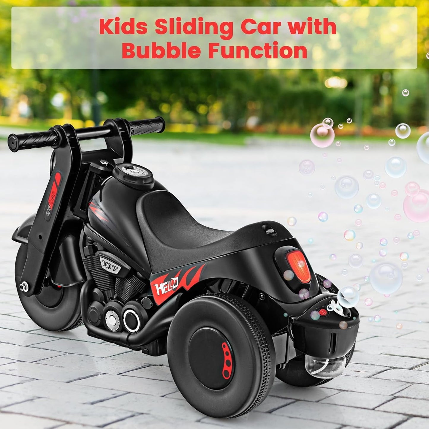 OLAKIDS Ride on Push Car, Foot-to-Floor Sliding Car for Toddlers Kids Motorcycle with Bubble Maker, Music, 3 Wheels Ride on Toys Gift for Boys Girls Aged 3-5 Years