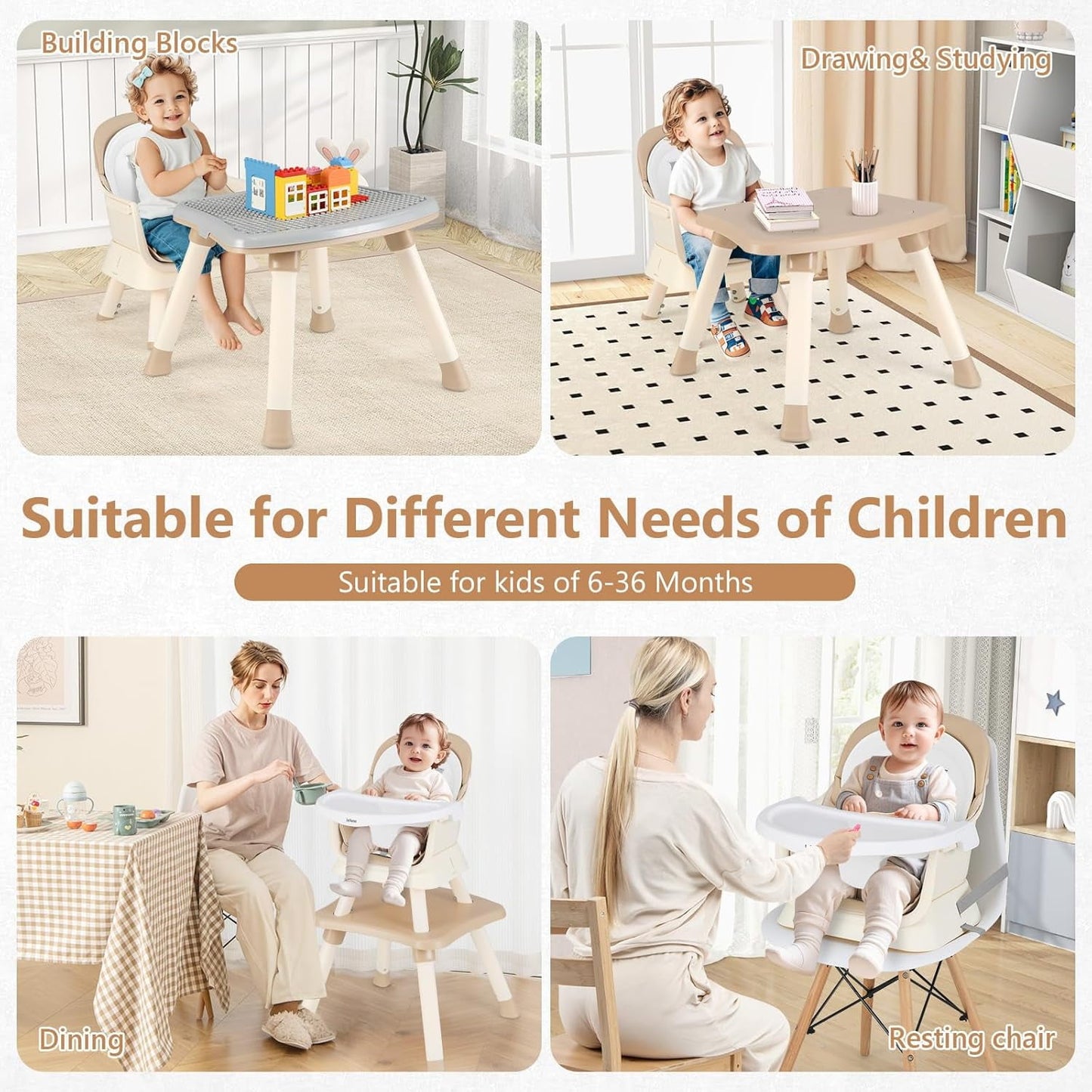 OLAKIDS 8 in 1 Baby High Chair, Convertible Highchair for Babies and Toddlers, Infant Dining Booster Seat