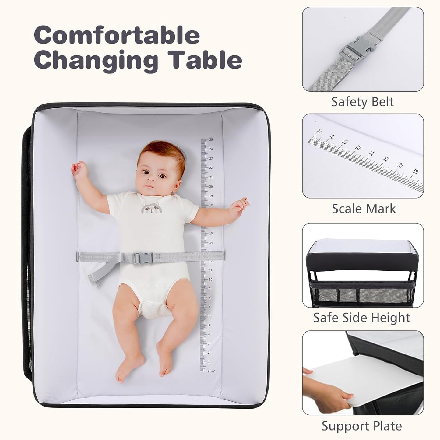 INFANS Baby Changing Table with Wheels, Portable Folding Diaper Station Nursery Organizer with Storage Basket, Hanging Rack, Adjustable Height, Safety Belt for Newborn Infant