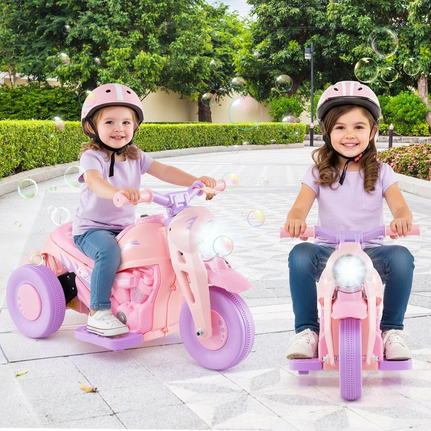 OLAKIDS Kids Motorcycle, 6V Electric Ride On Car with Automatic Bubble Function, Foot Pedal, Headlight, Music, 3 Anti-Skip Wheels Vehicle for Children, Toddler Ages 3+