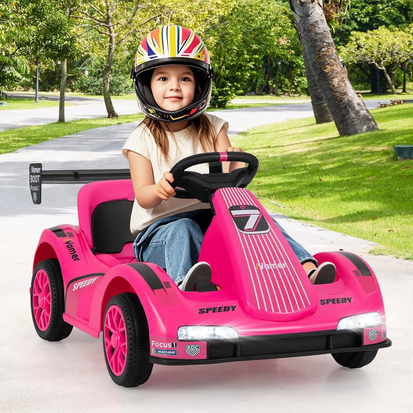 OLAKIDS Electric Go Kart for Kids, 6V Battery Powered Drift Kart with Remote Control, Power Display, Bluetooth, Story, Music, 3-Point Safety Belt, Crazy Cart for Boys Girls Aged 3+