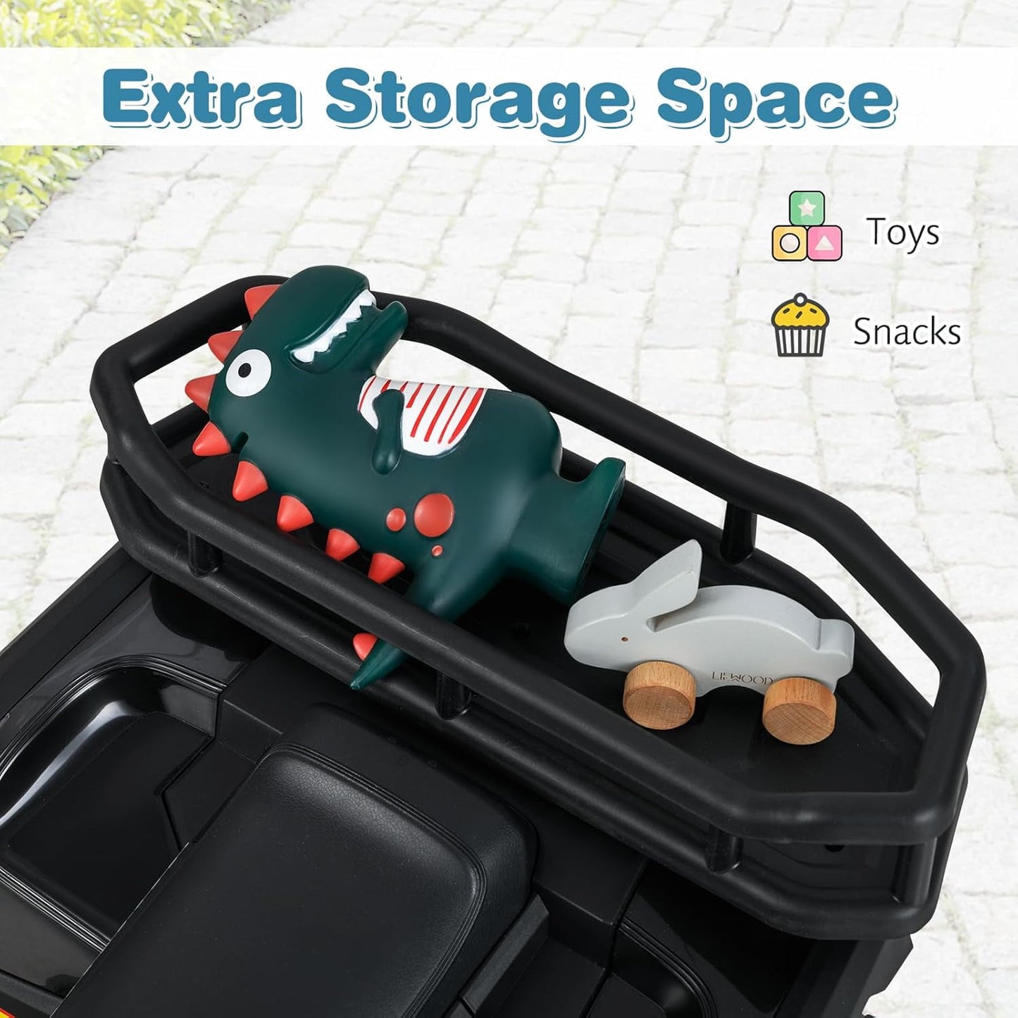 OLAKIDS 24V Ride on Car, Kids ATV Quad with Bluetooth, Music, LED Lights, Power Display, Rear Storage Rack, Spring Suspension, Electric 4 Wheeler for Kids Boys Girls Aged 3+ Years