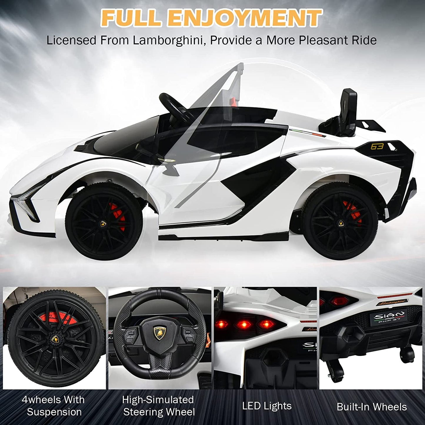 OLAKIDS Licensed Lamborghini SIAN 12V Kids Ride on Car, Toddler Electric Vehicle with Remote Control 2 Speeds Wheels Suspension, Battery Powered Toy with Music Bluetooth USB