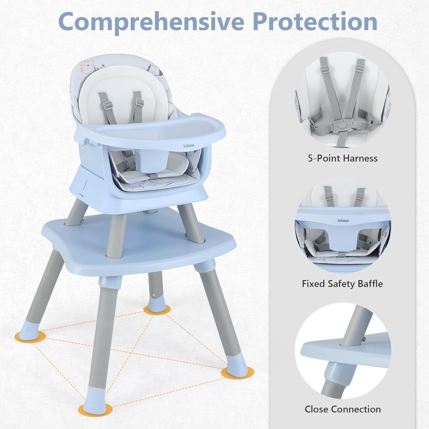 OLAKIDS 8 in 1 Baby High Chair, Convertible Highchair for Babies and Toddlers, Infant Dining Booster Seat