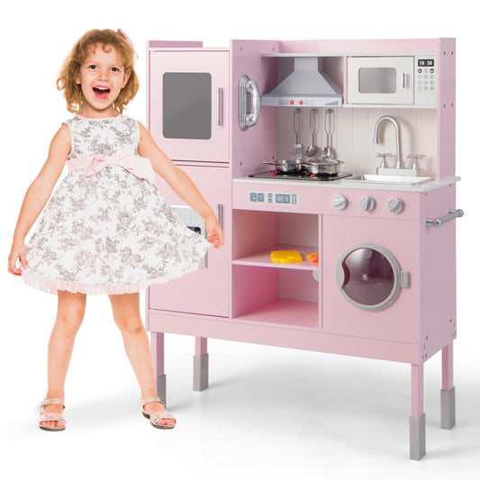 OLAKIDS Kids Kitchen Playset, Toddler Wooden Pretend Cooking Set with Realistic Light Sound