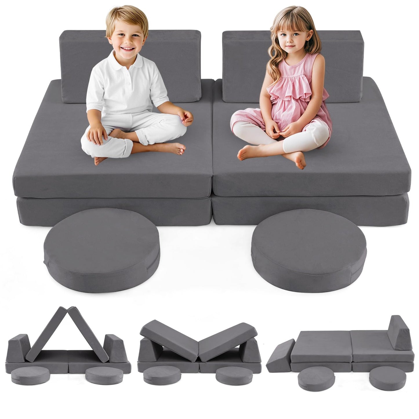 OLAKIDS Modular Kids Play Couch, 6 PCS Toddler Creative Sectional Fort Building Sofa for Playroom, Bedroom