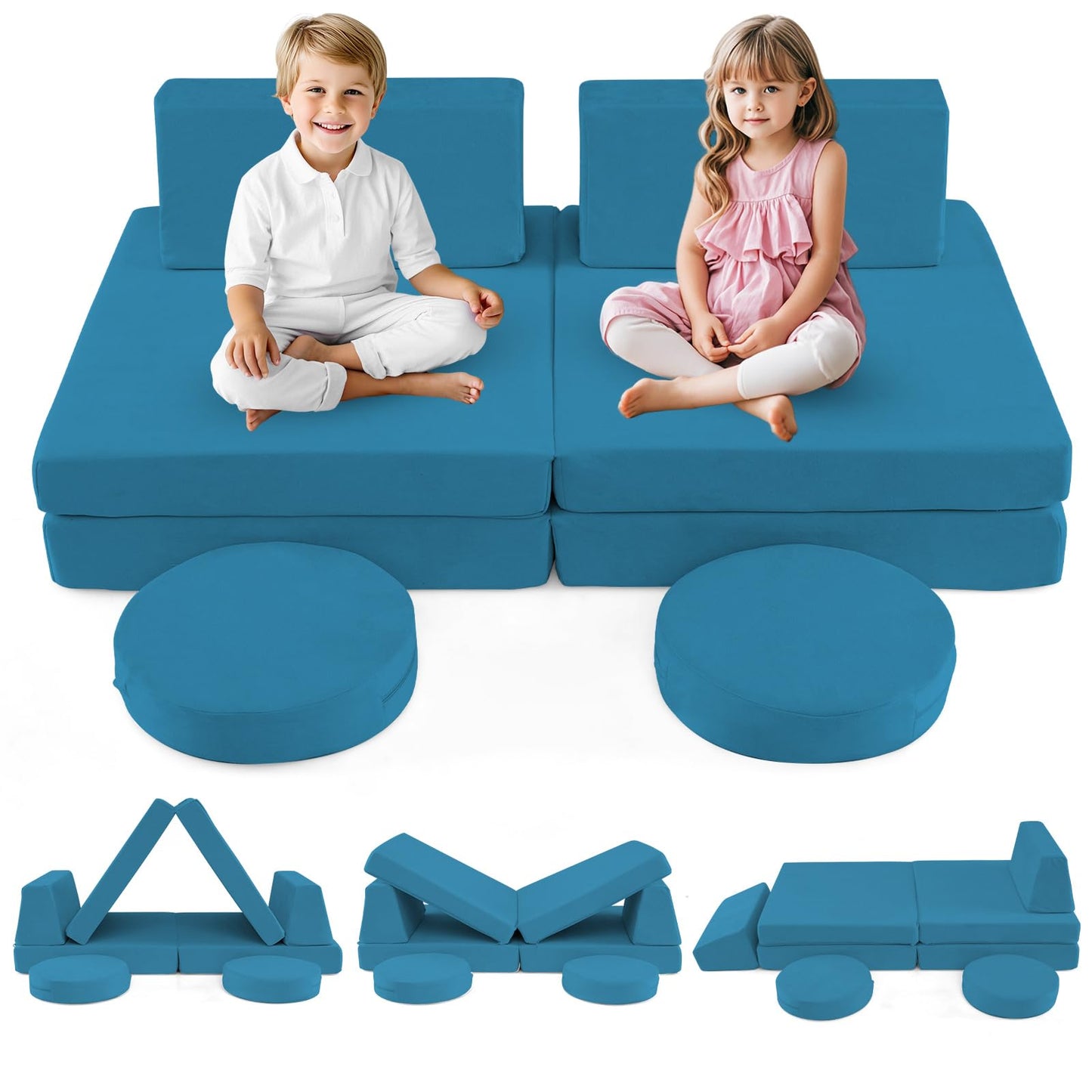 OLAKIDS Modular Kids Play Couch, 6 PCS Toddler Creative Sectional Fort Building Sofa for Playroom, Bedroom