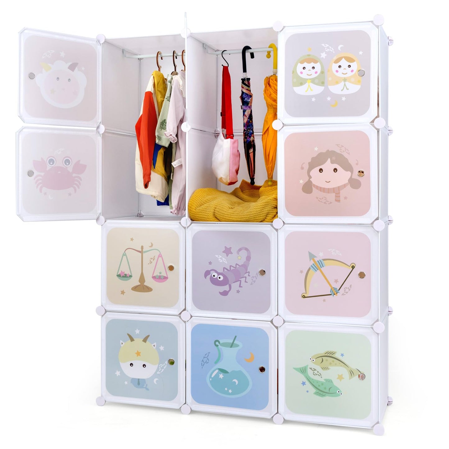 OLAKIDS Children Wardrobe, Kid Closet Portable Baby Dresser Cute for Kids Bedroom Nursery Armoire with Doors