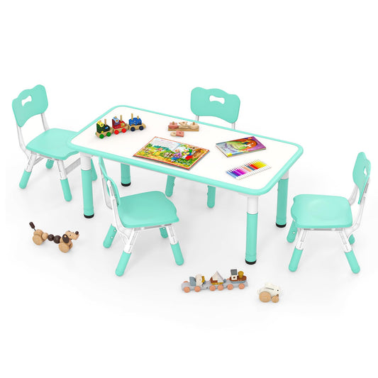 OLAKIDS Kids Table and Chiar Set, Height Adjustable Toddler Desk and 4 Chairs, Large 47" L x 23.5" W Multi-Activity Art Table