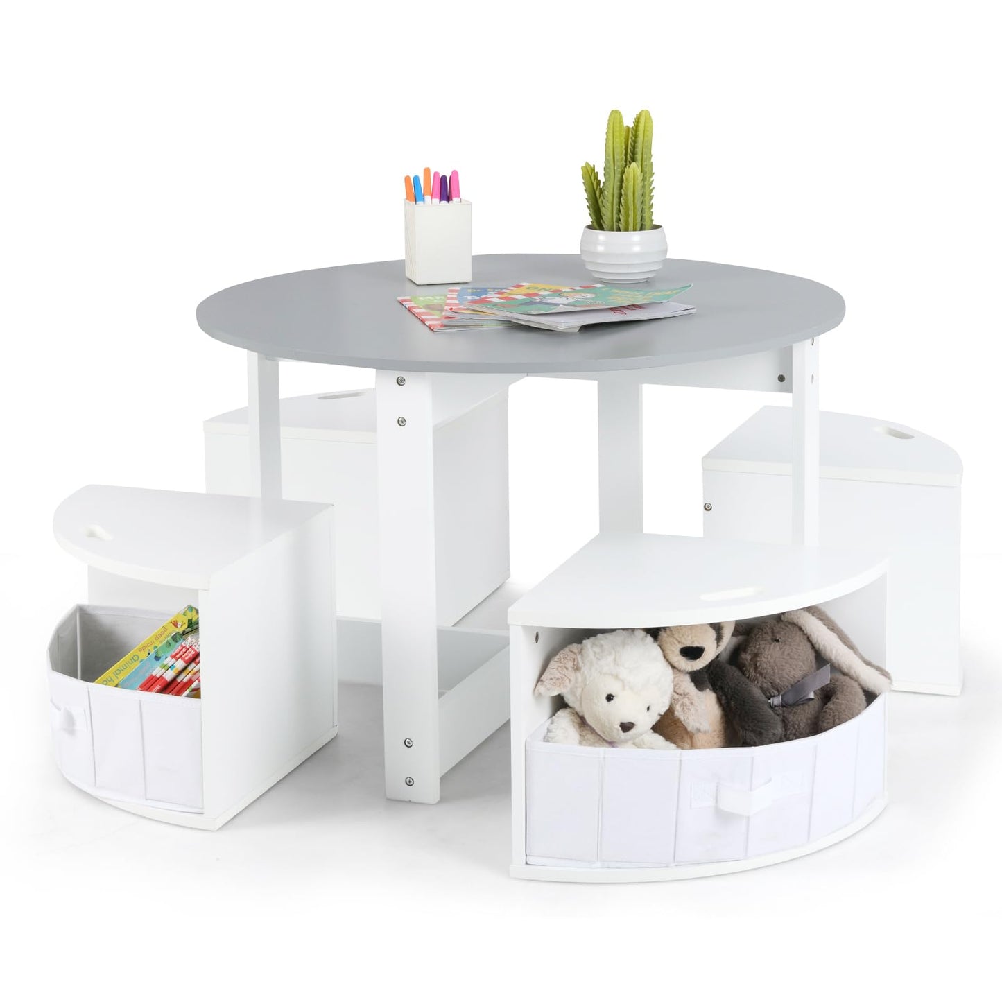 OLAKIDS Toddler Table and Chair Set, Wooden Table and 4 Chairs with Nesting Design, Children Multi-Activity Table