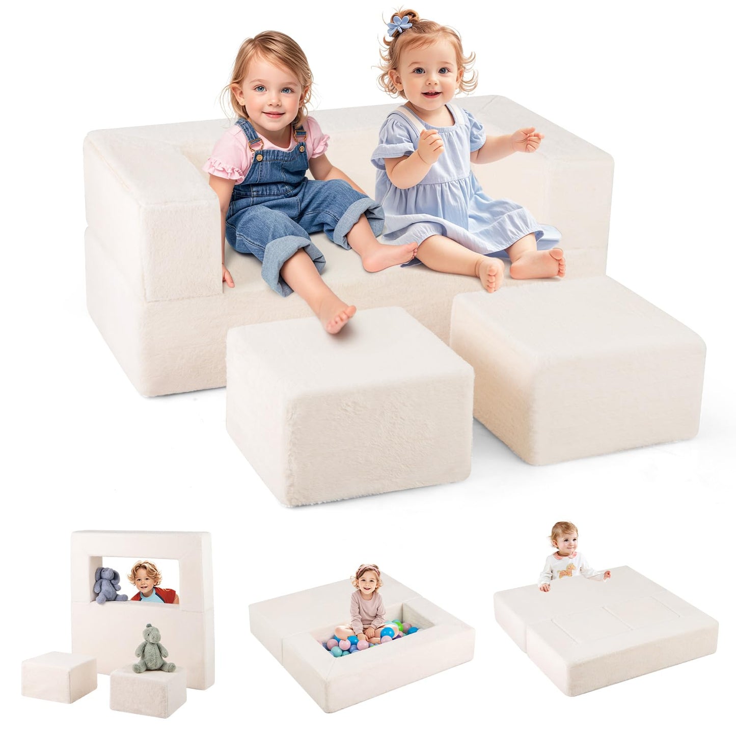 OLAKIDS Modular Kids Play Couch, Toddler Sectional Fort Building Sofa for Playroom, Bedroom, Convertible Soft Foam Furniture