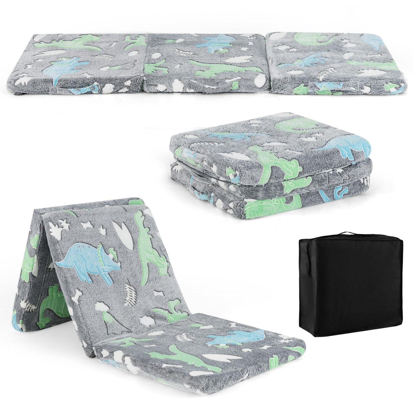 OLAKIDS Foldable Floor Mattress for Kids, Glow in Dark Tri-Folding Nap Mat for Sleeping Daycare, Portable Foam Mattress