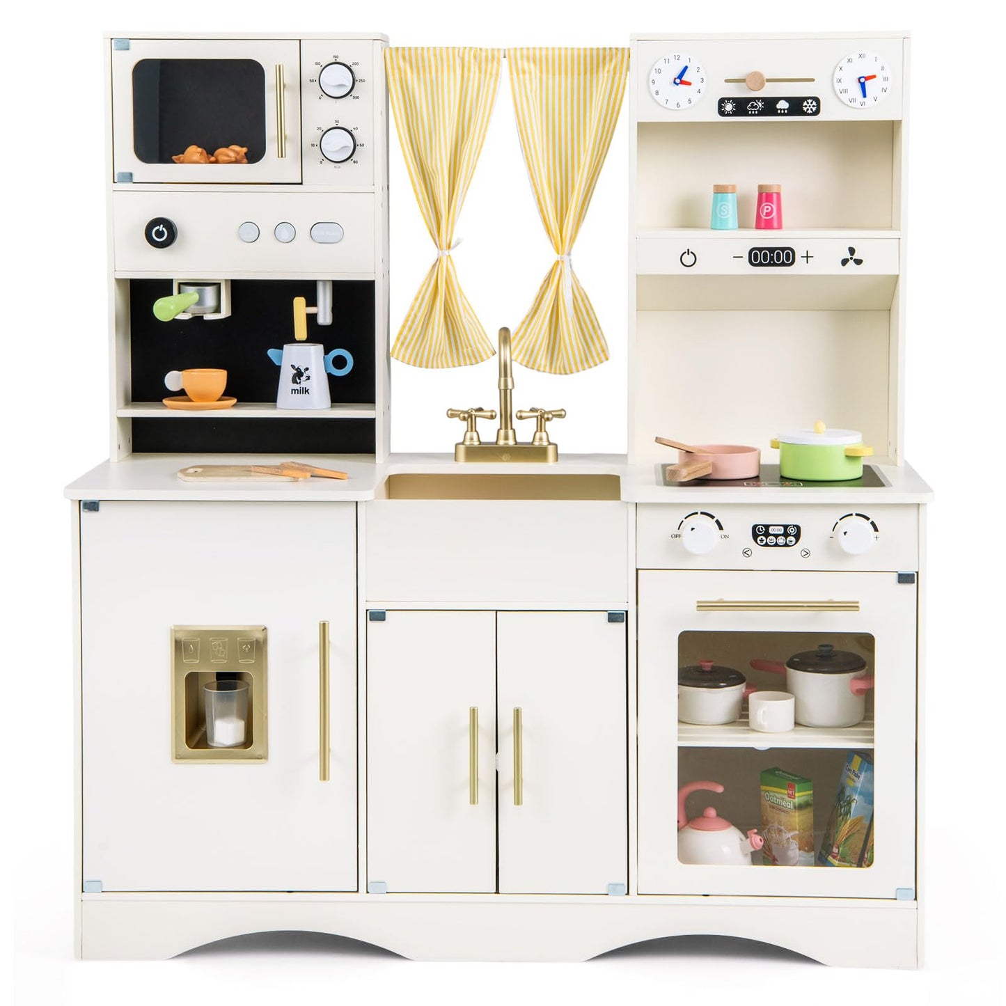 OLAKIDS Kids Kitchen Playset Cooking Toy Kitchen Set with Coffee Machine Stove Removable Sink Microwave Storage Cabinet