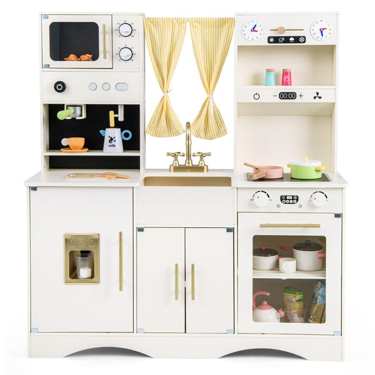 OLAKIDS Kids Kitchen Playset Cooking Toy Kitchen Set with Coffee Machine Stove Removable Sink Microwave Storage Cabinet