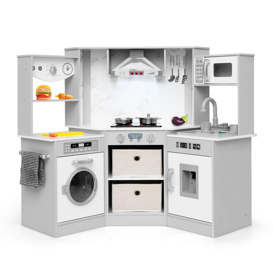 OLAKIDS Corner Kids Kitchen Playset, Toddler Wooden Pretend Cooking Set, Simulation Play Kitchen Toy