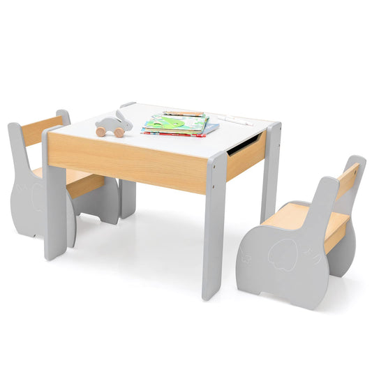 OLAKIDS 3 in 1 Kids Table and Chair Set, Wood Multi Activity Table with Removable Tabletop, Detachable Blackboard