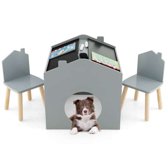 OLAKIDS Kids Table and Chair Set, Wood Multi Activity Table with Blackboard for Toddler Playing Drawing Reading Arts Crafts