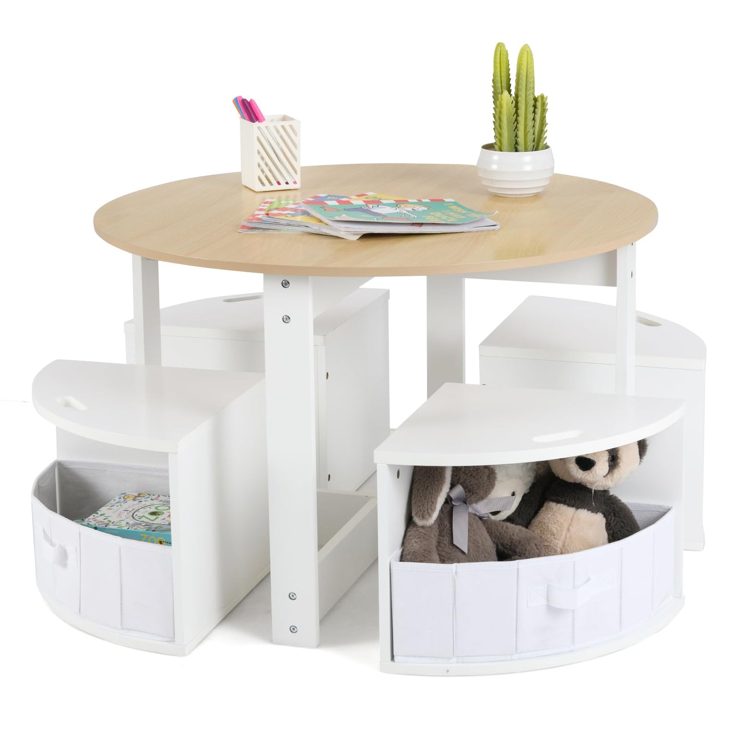 OLAKIDS Toddler Table and Chair Set, Wooden Table and 4 Chairs with Nesting Design, Children Multi-Activity Table