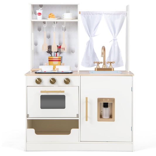 OLAKIDS Kids Kitchen Playset, Toddler Wooden Pretend Cooking Set Microwave, Simulation Play Kitchen Toy for Children