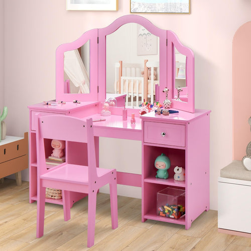 OLAKIDS Kids Vanity, 2 in 1 Princess Makeup Desk and Chair Set