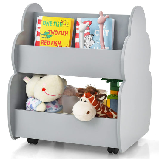 OLAKIDS Kids Bookshelf with Wheels, Wooden Bookcase Toy Storage Cabinet Organizer Holder