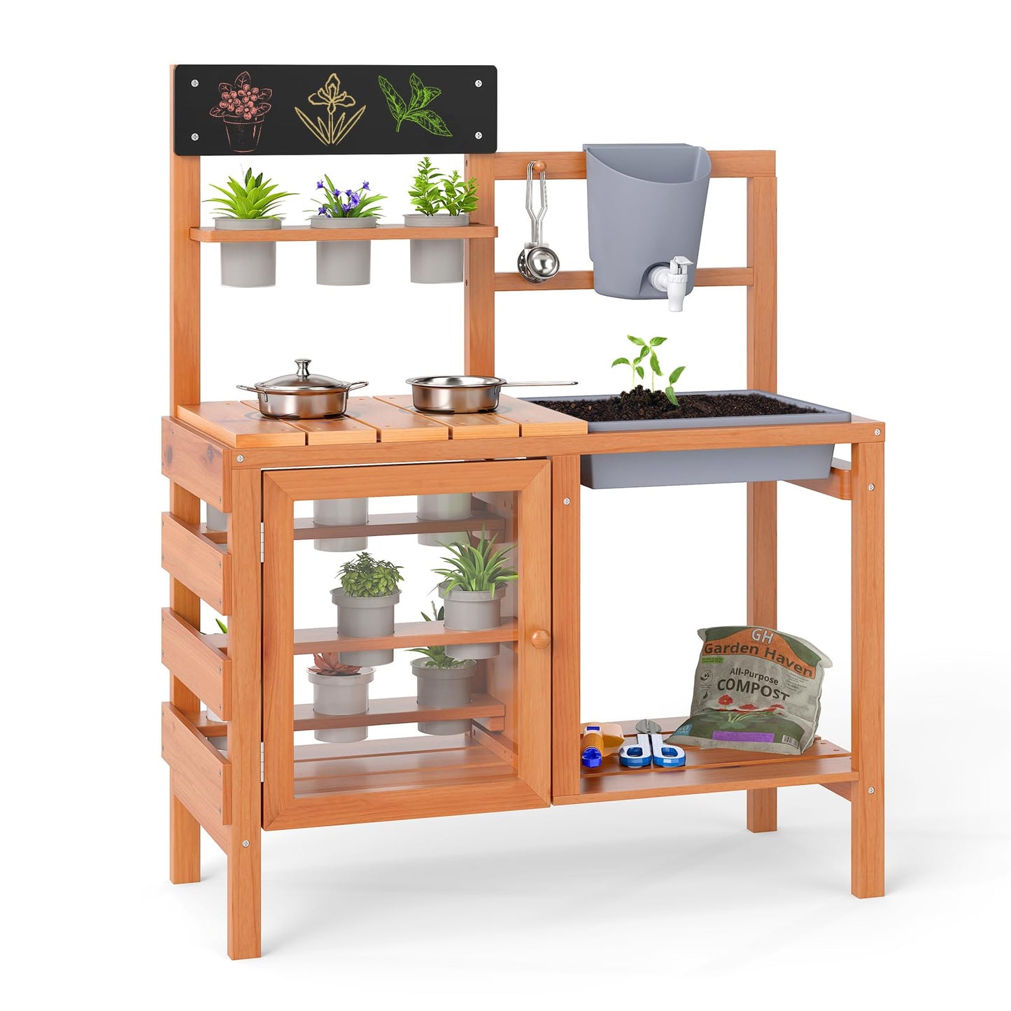 OLAKIDS Mud Kitchen for Kids Outdoor, Wooden Toddler Play Kitchen with Cooking Accessories, Toy Playset for Backyard Garden