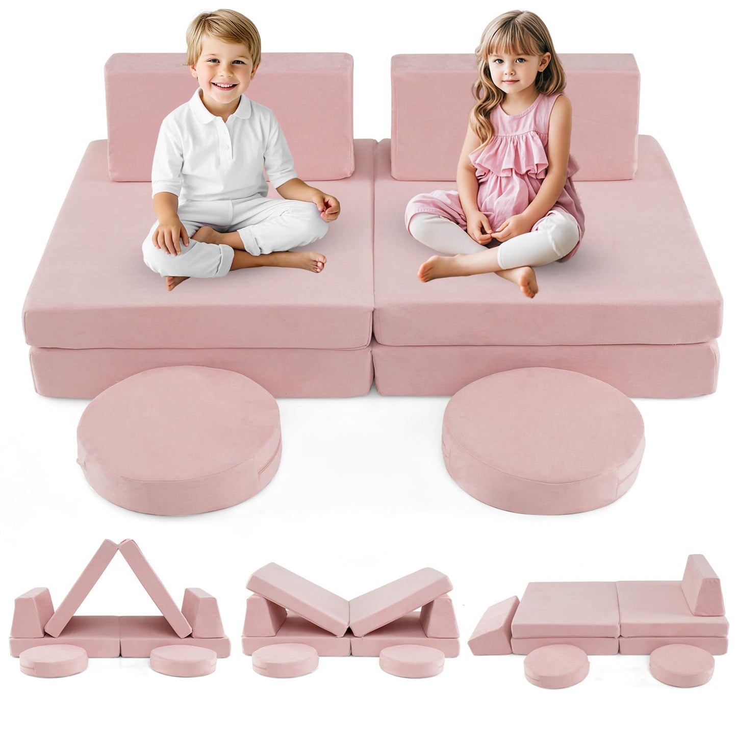 OLAKIDS Modular Kids Play Couch, 6 PCS Toddler Creative Sectional Fort Building Sofa for Playroom, Bedroom
