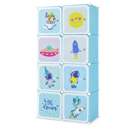 OLAKIDS Children Wardrobe, Kid Closet, Cute for Kids Bedroom Nursery Armoire with 8 Cube, Kid Clothes Storage Organizer