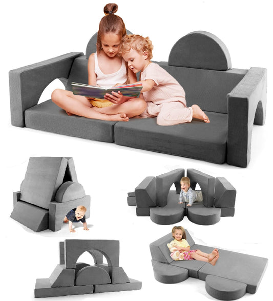 OLAKIDS Mondular Kids Play Couch, 8PCS Toddler Sectional Sofa Building Fort for Bedroom, Imaginative Convertible Floor Cushion