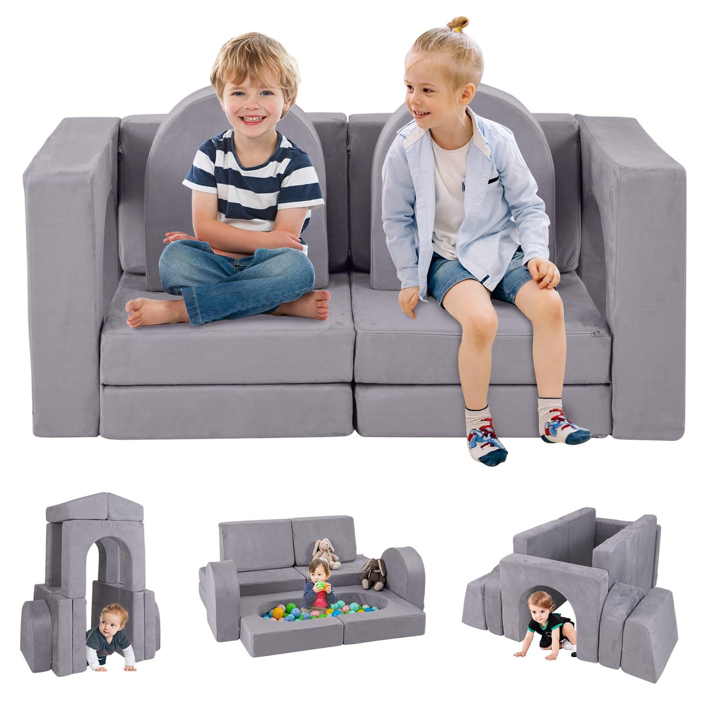 OLAKIDS Modular Kids Play Couch, 8 PCS Toddler Creative Sectional Fort Building Sofa