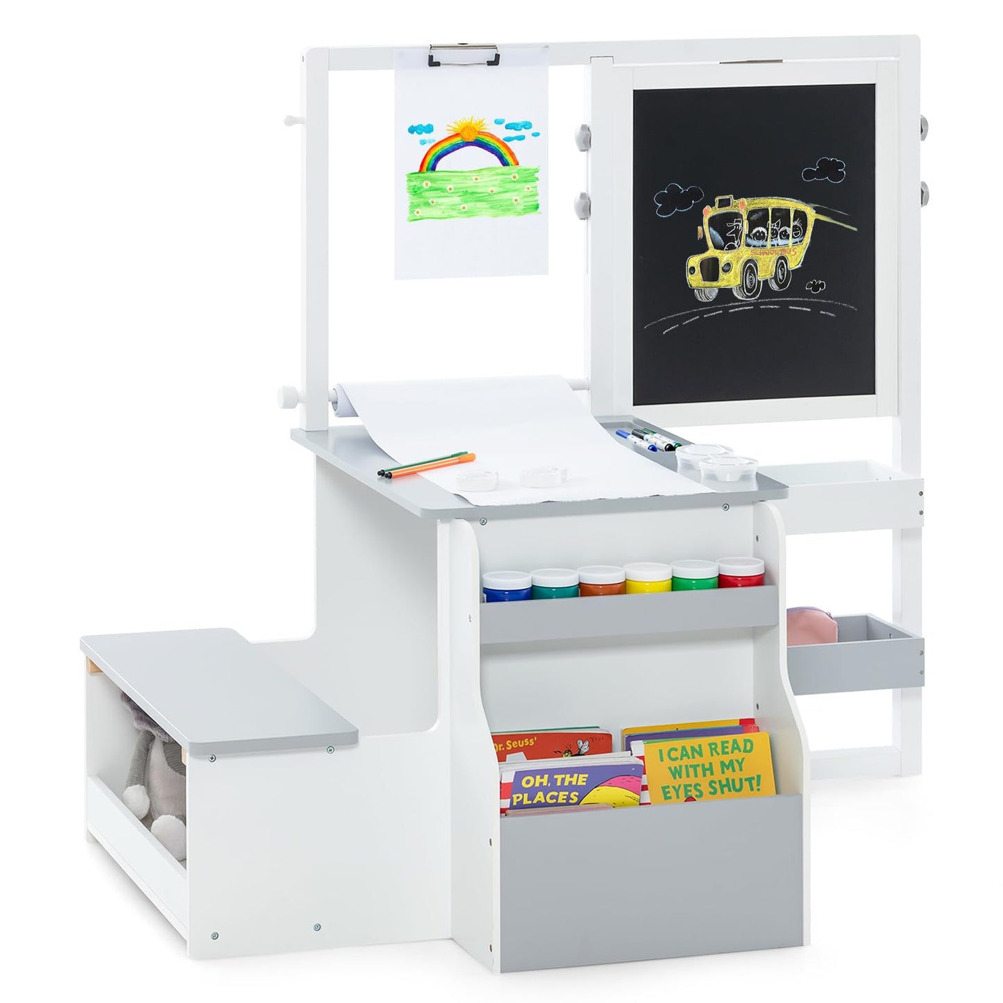 OLAKIDS 3 in 1 Kids Art Table and Chair Set, Toddler Wood Activity Desk with Double-Sided Easel, Children Furniture