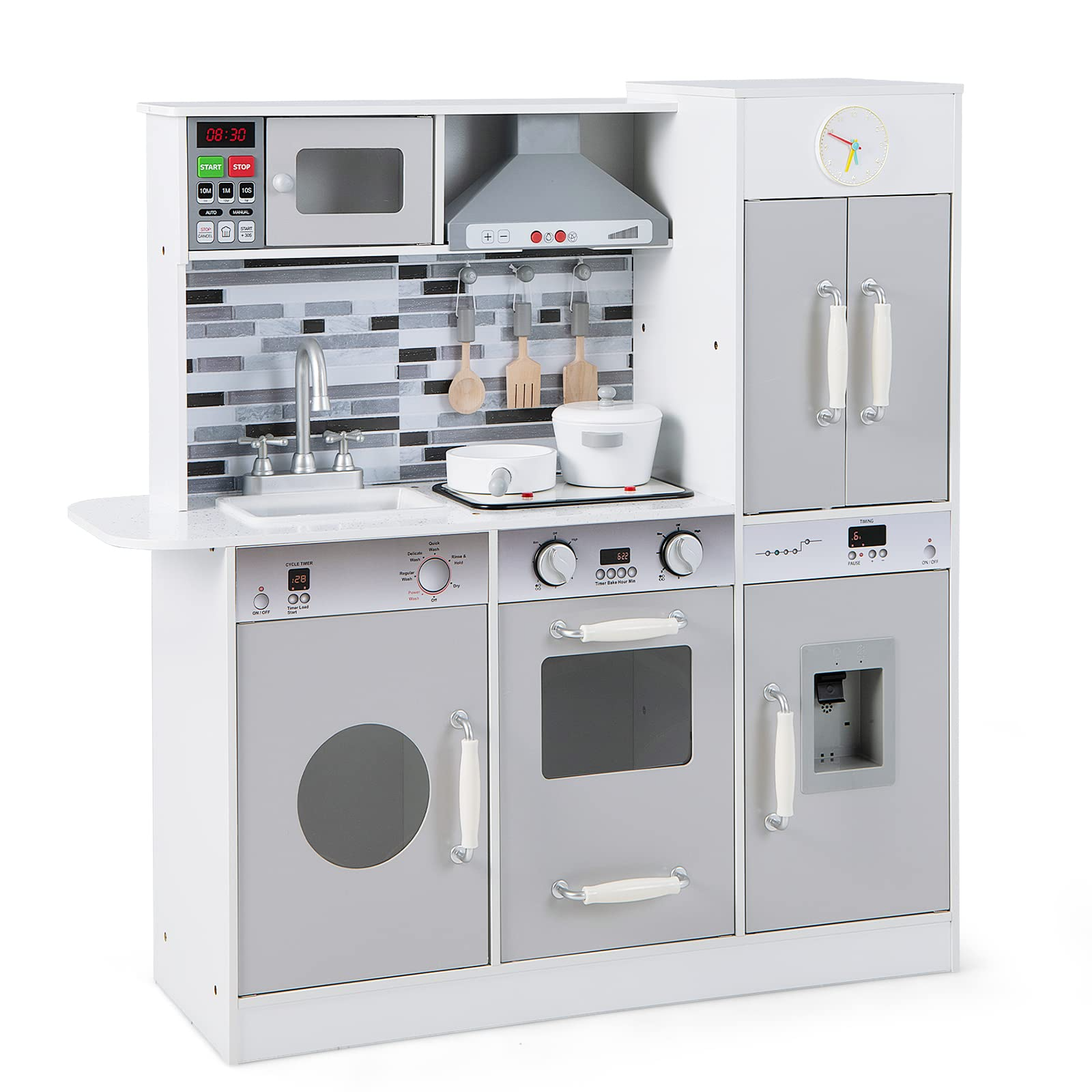 Pretend Wooden Toddler Kitchen Toy Set with Pots & Pan OLAKIDS