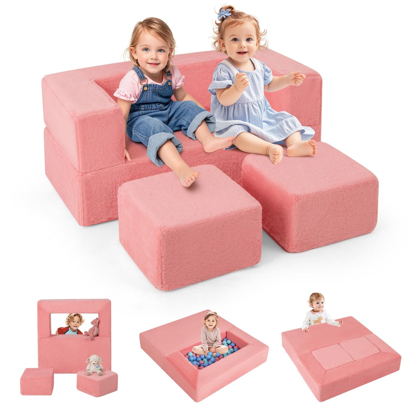 OLAKIDS Modular Kids Play Couch, Toddler Sectional Fort Building Sofa for Playroom, Bedroom, Convertible Soft Foam Furniture