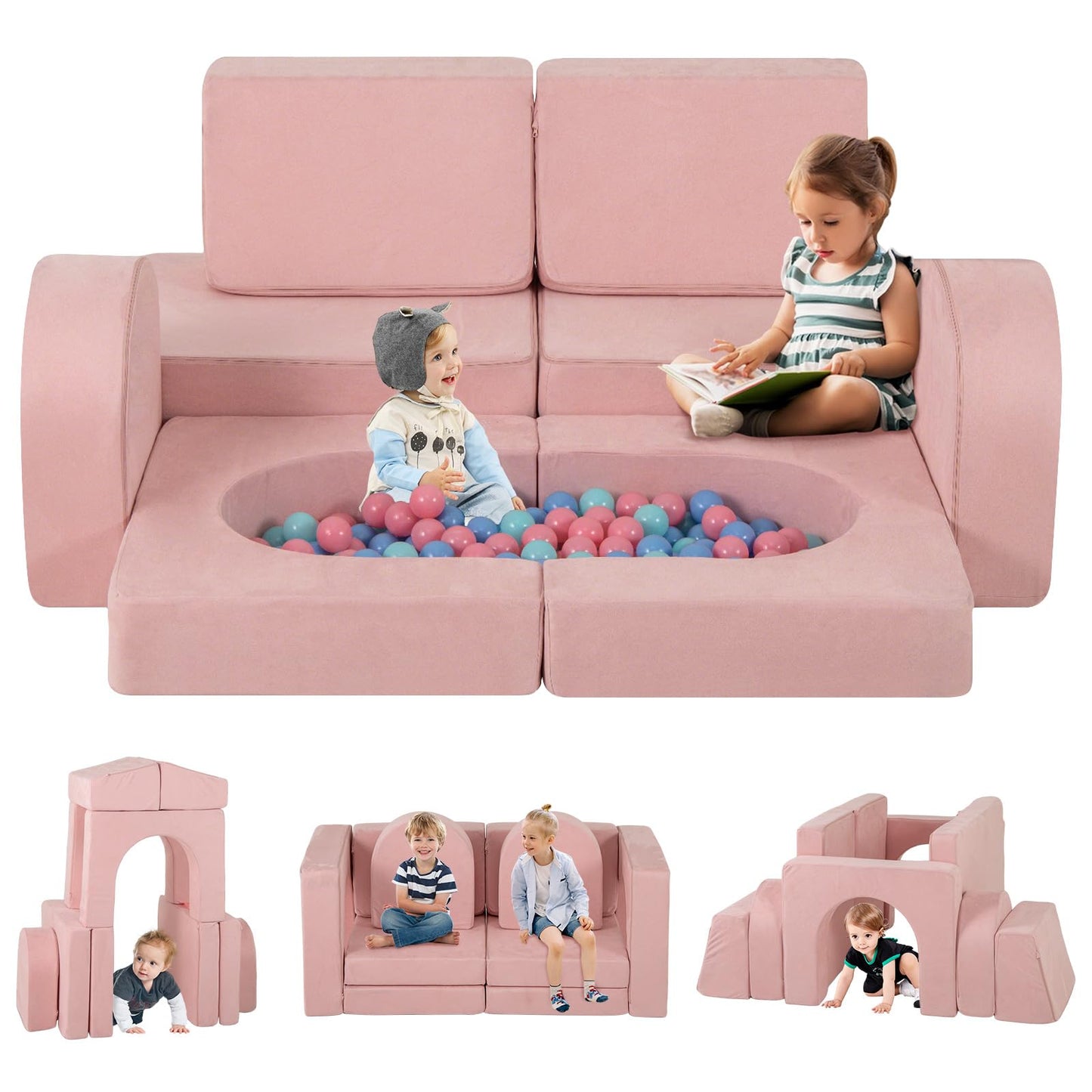 OLAKIDS Modular Kids Play Couch, 8 PCS Toddler Creative Sectional Fort Building Sofa