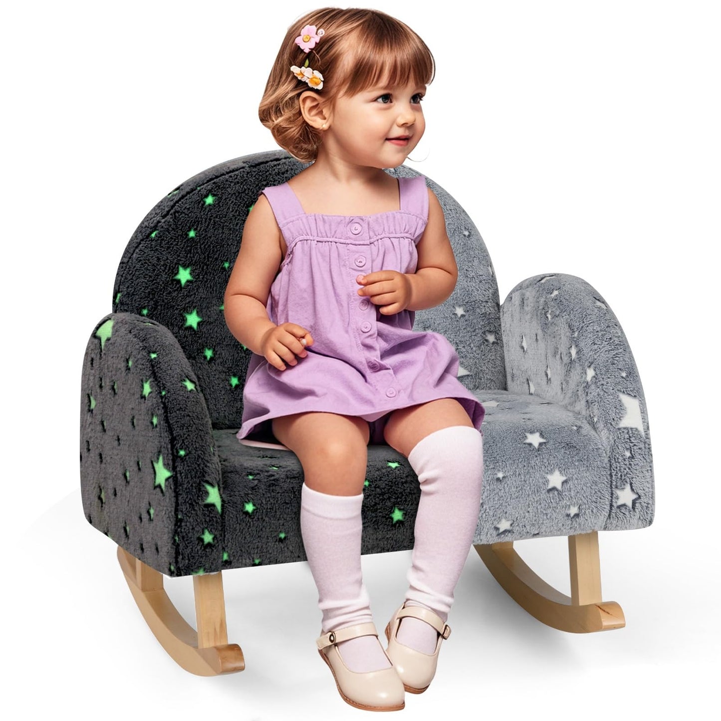OLAKIDS Kids Sofa with Glow in The Dark, Toddler Rocking Chair, Upholstered Comfy Foam Children Chair for Kindergarten Playroom
