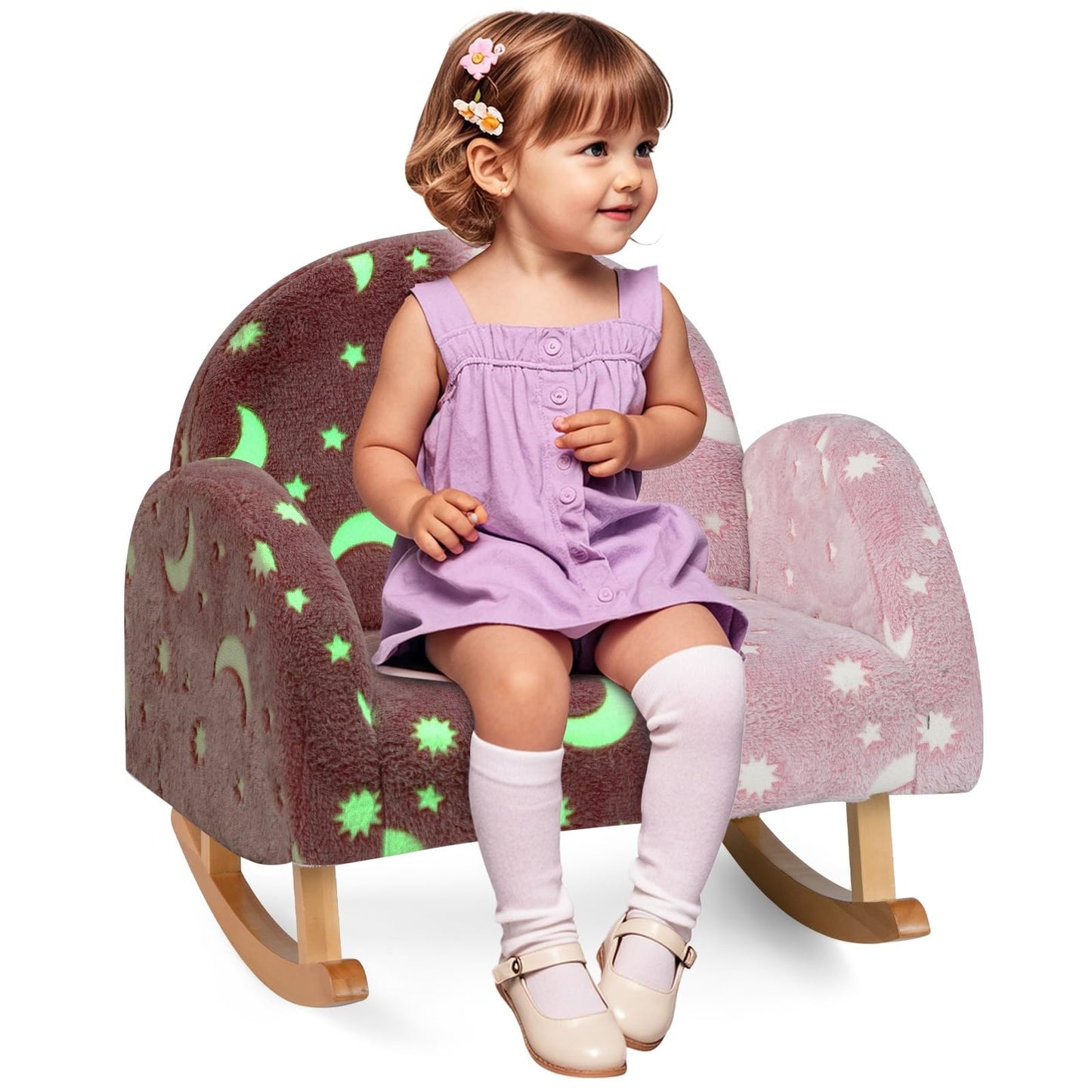 OLAKIDS Kids Sofa with Glow in The Dark, Toddler Rocking Chair, Upholstered Comfy Foam Children Chair for Kindergarten Playroom
