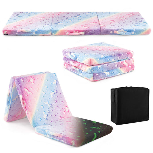 OLAKIDS Foldable Floor Mattress for Kids, Glow in Dark Tri-Folding Nap Mat for Sleeping Daycare, Portable Foam Mattress