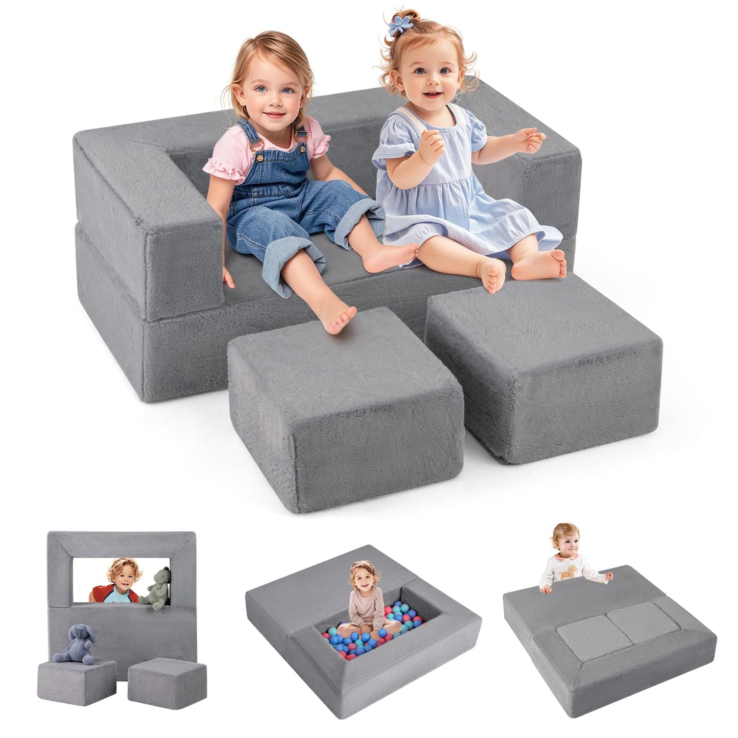 OLAKIDS Modular Kids Play Couch, Toddler Sectional Fort Building Sofa for Playroom, Bedroom, Convertible Soft Foam Furniture