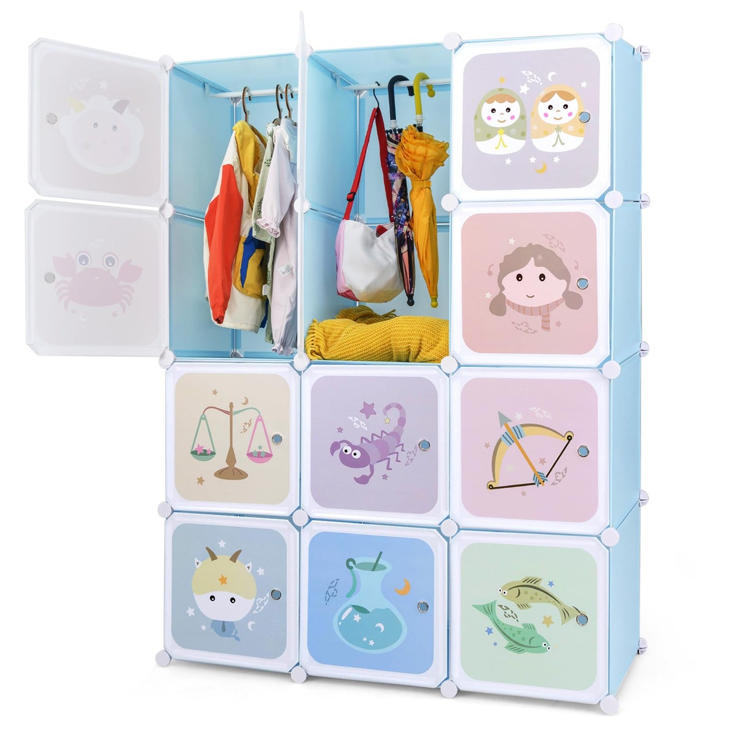 OLAKIDS Children Wardrobe, Kid Closet Portable Baby Dresser Cute for Kids Bedroom Nursery Armoire with Doors