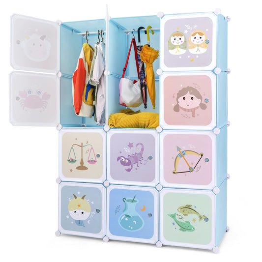 OLAKIDS Children Wardrobe, Kid Closet Portable Baby Dresser Cute for Kids Bedroom Nursery Armoire with Doors