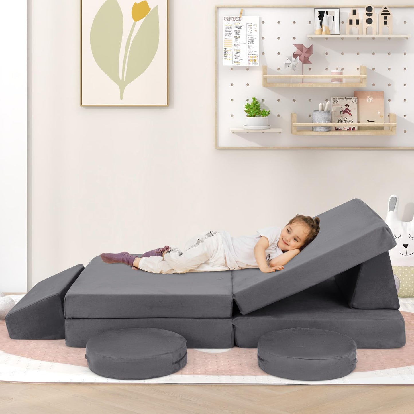 OLAKIDS Modular Kids Play Couch, 6 PCS Toddler Creative Sectional Fort Building Sofa for Playroom, Bedroom