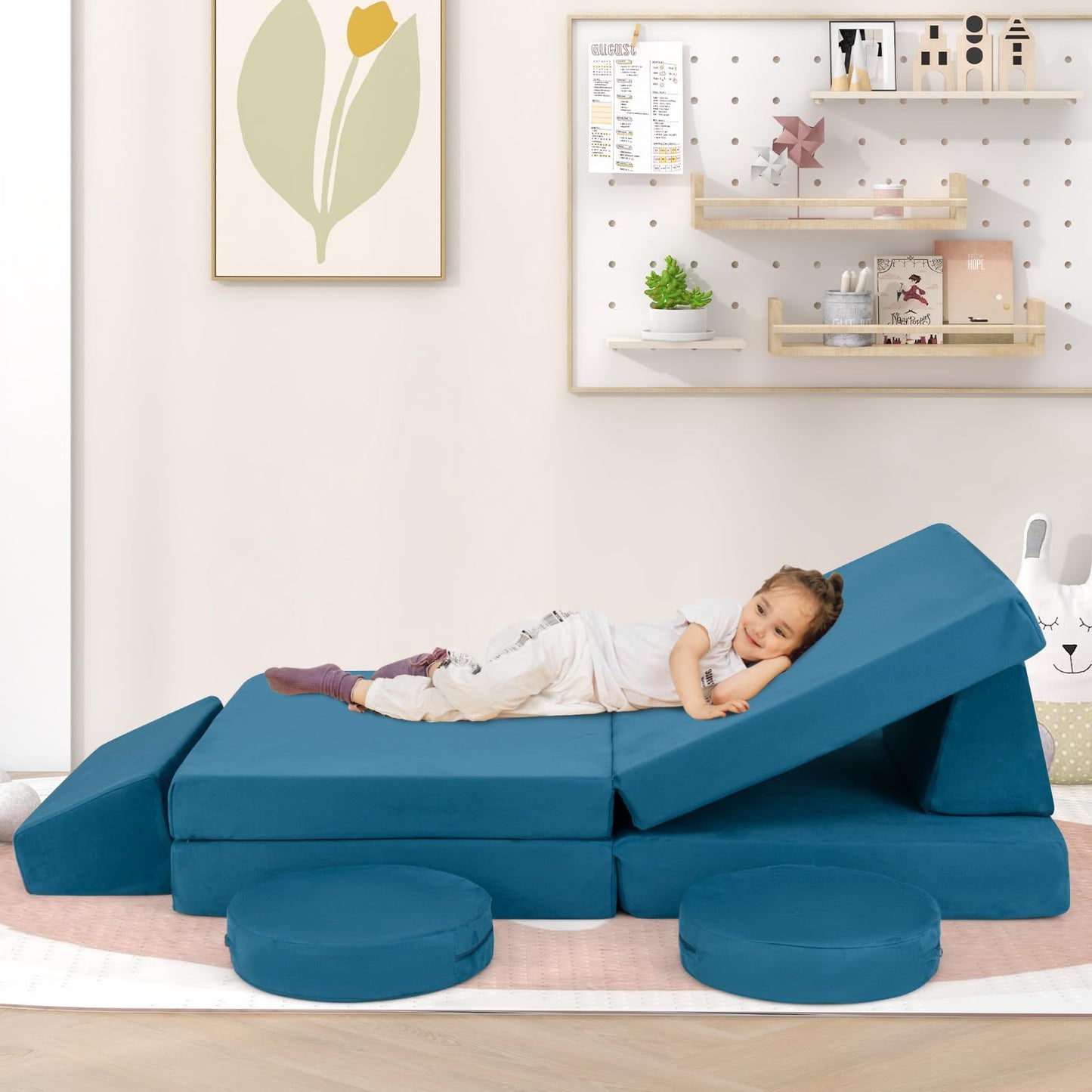 OLAKIDS Modular Kids Play Couch, 6 PCS Toddler Creative Sectional Fort Building Sofa for Playroom, Bedroom