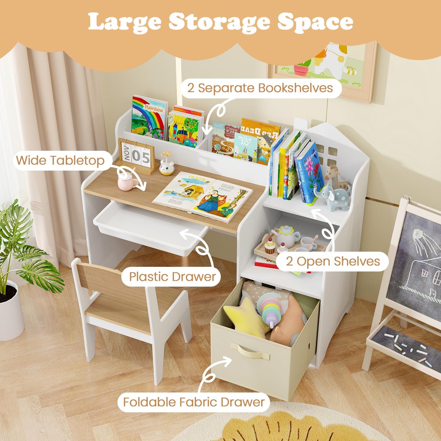 OLAKIDS Kids Table and Chair Set, Toddler Art Craft Play Wood Activity Desk with Chairs, Children Furniture