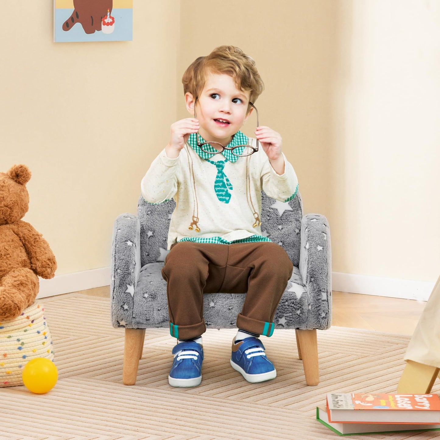 OLAKIDS Kids Sofa with Glow in The Dark, Toddler Armchair Couch, Upholstered Comfy Foam Children Chair for Kindergarten Playroom