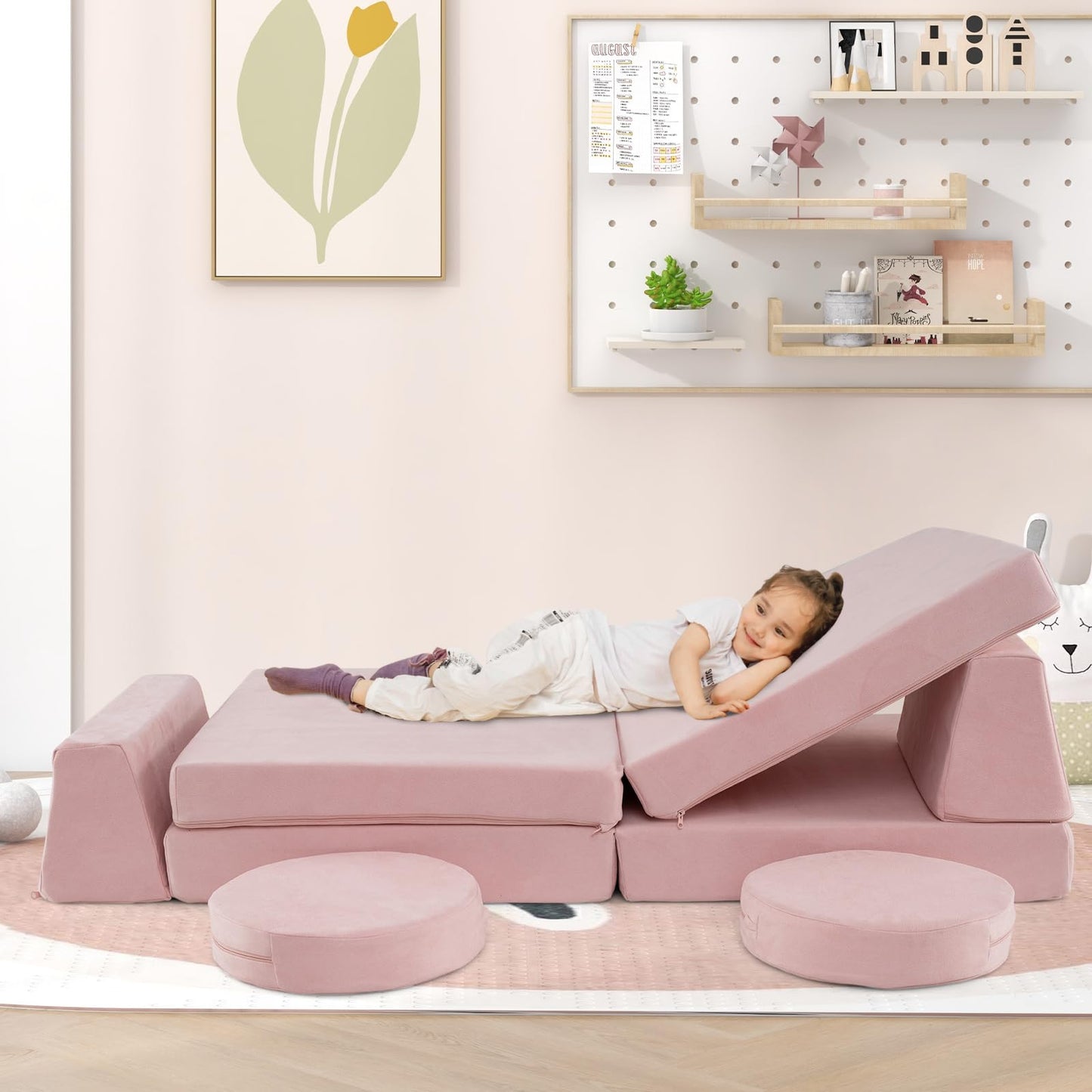 OLAKIDS Modular Kids Play Couch, 6 PCS Toddler Creative Sectional Fort Building Sofa for Playroom, Bedroom