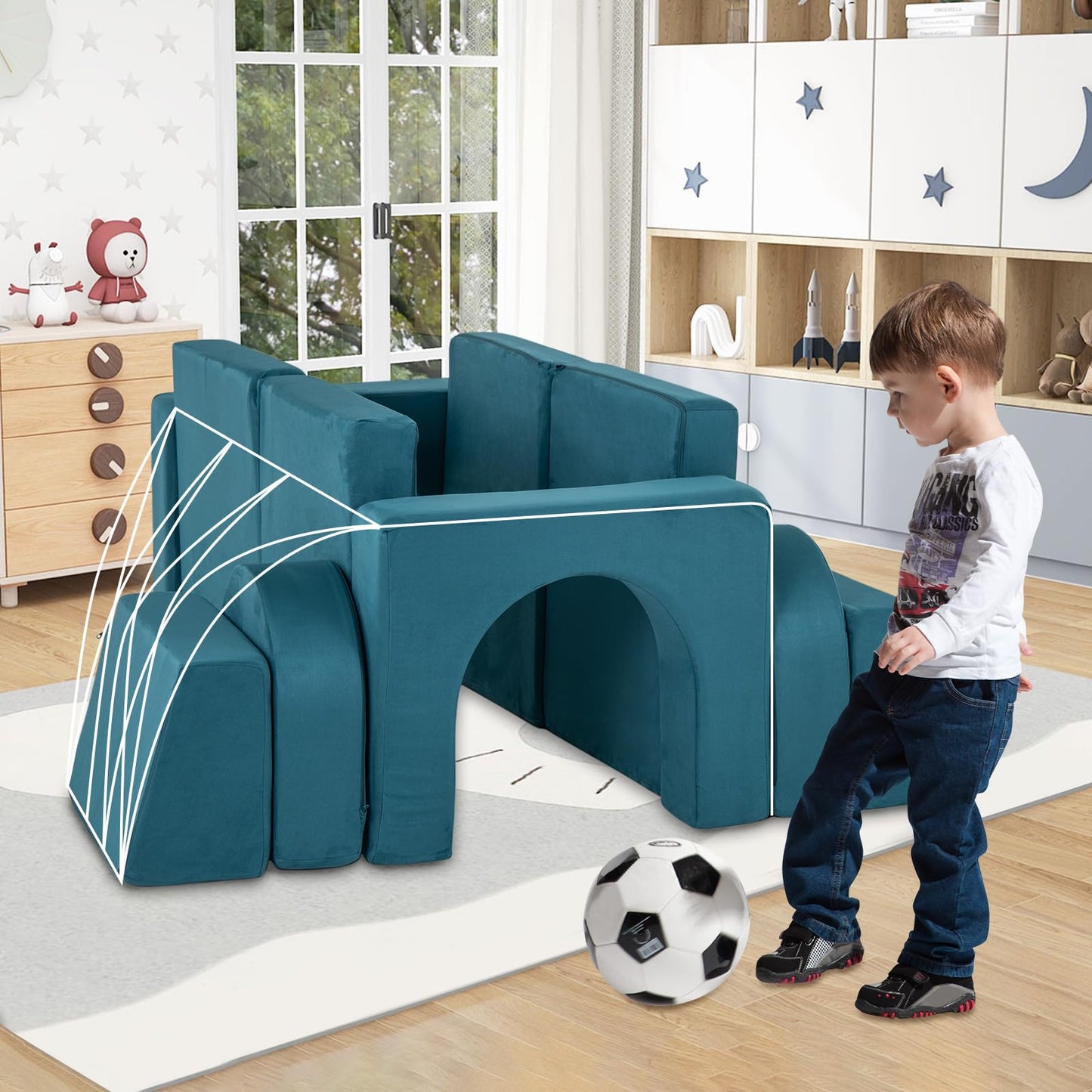 OLAKIDS Modular Kids Play Couch, 8 PCS Toddler Creative Sectional Fort Building Sofa