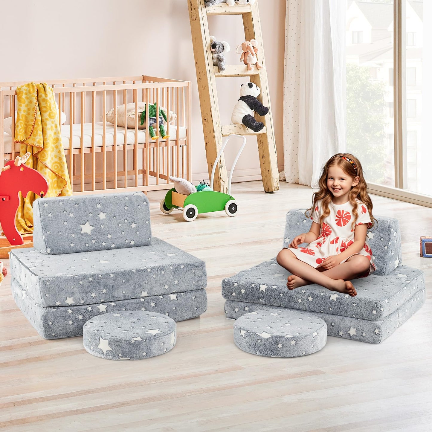 OLAKIDS Modular Kids Play Couch, 6 PCS Toddler Creative Sectional Fort Building Sofa for Playroom, Bedroom